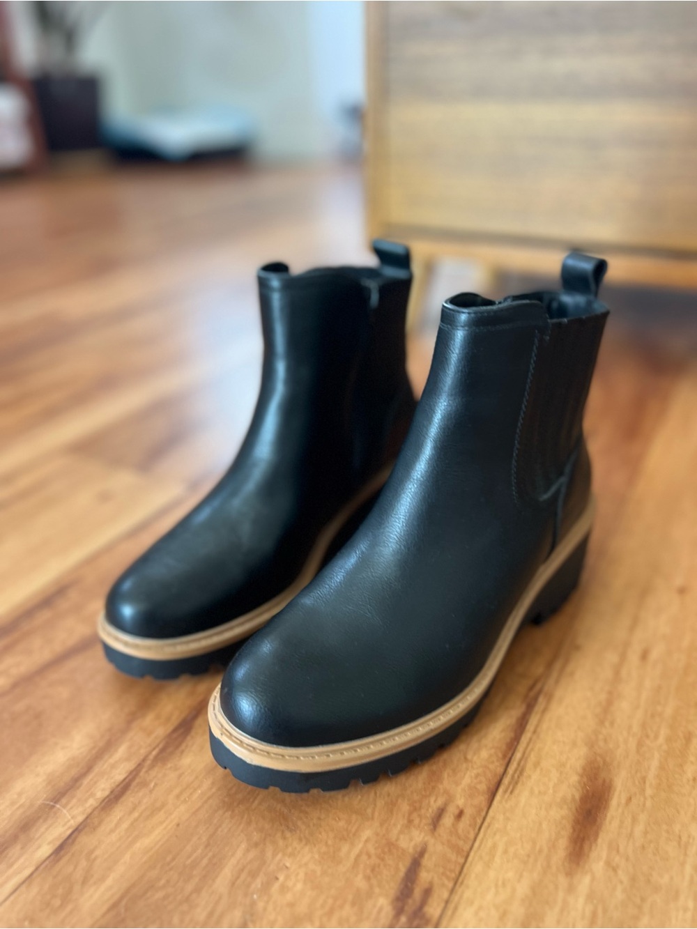 MIA Black Leather Chelsea Lug Boots - Women's